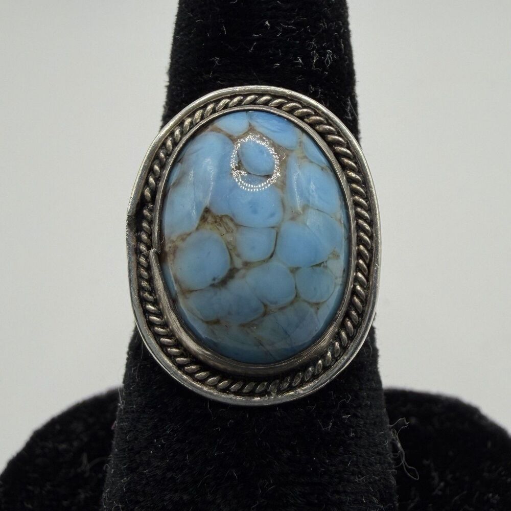 1000 Silver Composite Turquoise Oval Ring Size 6.5 Southwestern 5g